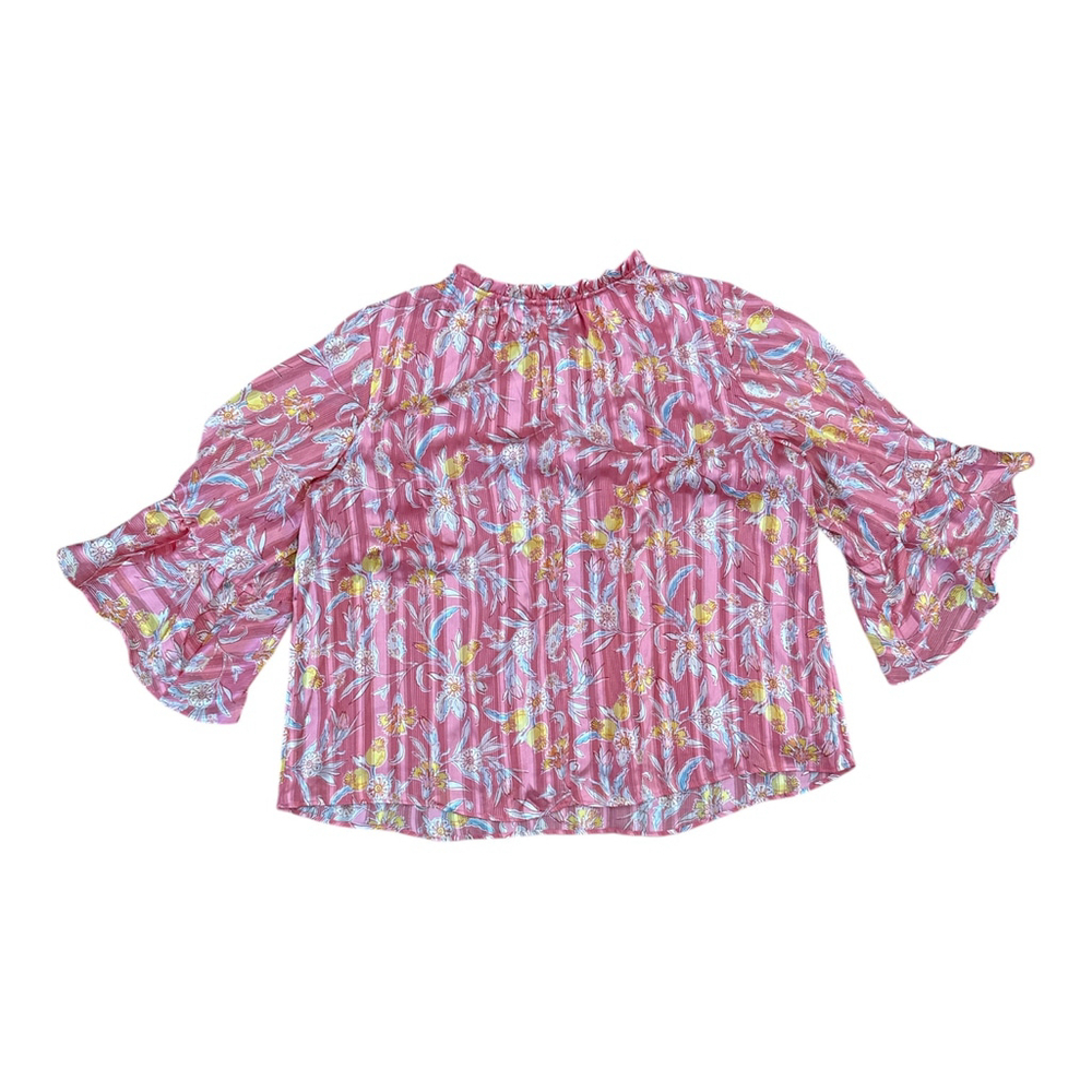 Lauren Conrad Women's Floral Bell Sleeve Blouse, Pink Floral Print, XL - Picture 4 of 6